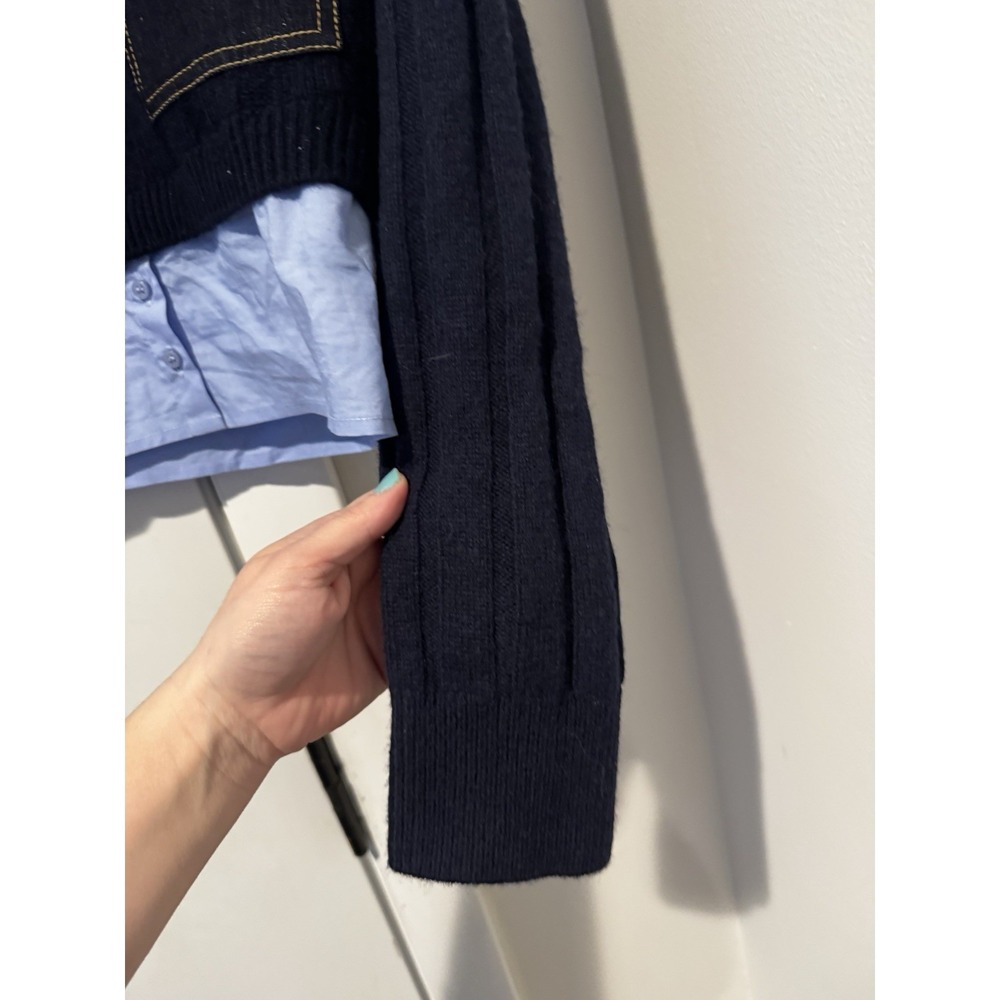 Sandro Women's Cropped Wool cashmere Sweater Navy Layered Size 1 Preppy - Picture 6 of 12